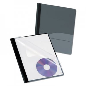 Oxford Clear Front Report Cover, CD Pocket, 3 Fasteners, Letter, Black, 25/Box OXF57727 57727