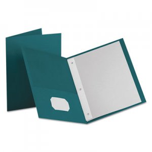 Oxford Twin-Pocket Folders with 3 Fasteners, Letter, 1/2" Capacity, Teal, 25/Box OXF57755 57755EE