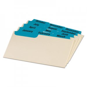 Oxford Laminated Index Card Guides, Monthly, 1/3 Tab, Manila, 3 x 5, 12/Set OXF03513 03513