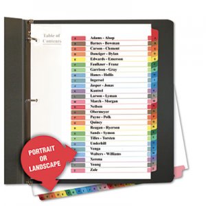 Genpak Table of Contents Dividers, Assorted Color 26-Tab, A-Z, Letter, White, 26/Set UNV24812