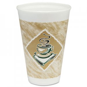 Dart Cafe G Foam Hot/Cold Cups, 16oz, White w/Brown & Green, 1000/Carton DCC16X16G 16X16G
