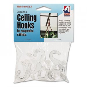Adams Manufacturing Clear Plastic Ceiling Hooks, 5/16 x 3/4 x 1 3/8, 6/Pack 1900-99-3241