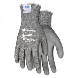 MCR Safety Ninja Force Polyurethane Coated Gloves, Large, Gray, Pair CRWN9677L N9677L