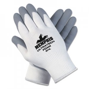 MCR Safety Ultra Tech Foam Seamless Nylon Knit Gloves, Medium, White/Gray, 12 Pair/Dozen CRW9674M MCR 9674M