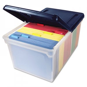 Innovative Storage Designs File Tote with Hinged Lid, Letter, Plastic, Clear/Navy AVT55797 55797