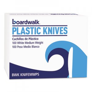 Boardwalk Mediumweight Polystyrene Cutlery, Knife, White, 100/Box BWKKNIFEMWPSBX BWK KNIFEMWPS