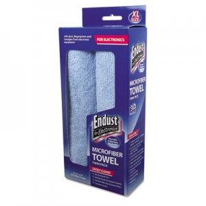 Endust for Electronics Large-Sized Microfiber Towels Two-Pack, 15 x 15, Unscented, Blue, 2/Pack END11421