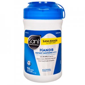 Sani Professional Hands Instant Sanitizing Wipes with Polypropylene, 5 x 6, White, 150/Canister NICP43572EA P43572