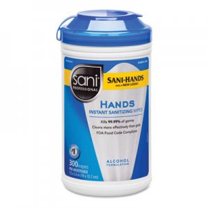 Sani Professional Hands Instant Sanitizing Wipes with Polypropylene, 7 1/2 x 5, 300/Canister NICP92084EA P92084