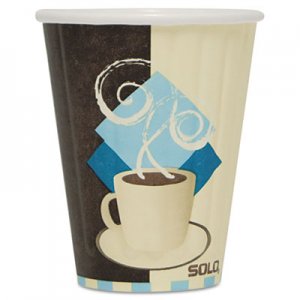 Dart Duo Shield Insulated Paper Hot Cups, 8oz, Tuscan, Chocolate/Blue/Beige, 50/Pk SCCIC8J7534PK IC8-J7534