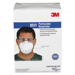 3M Particulate Respirator w/Cool Flow Exhalation Valve, 10 Masks/Box MMM8511 8511
