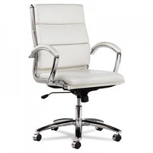Alera Neratoli Mid-Back Swivel/Tilt Chair, White Stain-Resistant Faux Leather, Chrome ALENR4206