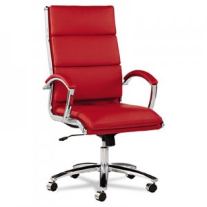 Alera Neratoli Series High-Back Swivel/Tilt Chair, Red Soft Leather, Chrome Frame ALENR4139
