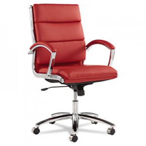 Alera Neratoli Series Mid-Back Swivel/Tilt Chair, Red Leather, Chrome Frame ALENR4239