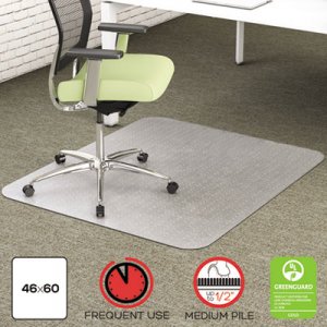 deflecto EnvironMat Recycled Anytime Use Chair Mat for Med Pile Carpet, 46 x 60, Clear DEFCM1K442FPET CM1K442FPET