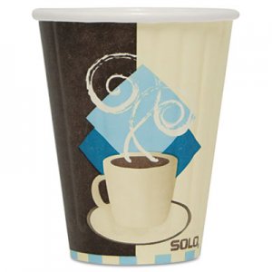 Dart Duo Shield Insulated Paper Hot Cups, 8oz, Tuscan, Chocolate/Blue/Beige, 1000/Ct SCCIC8J7534CT IC8-J7534
