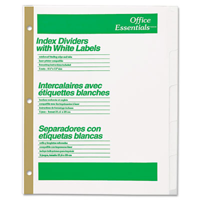 Office Essentials Office Essentials White Label Dividers, 5-Tab, 11 x 8-1/2, White, 5 Sets/Pack 11336 AVE11336