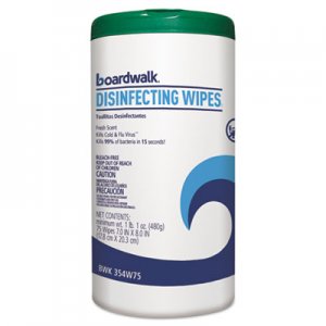 Boardwalk Disinfecting Wipes, 8 x 7, Fresh Scent, 75/Canister, 6 Canisters/Carton BWK354W75 BWK454W75