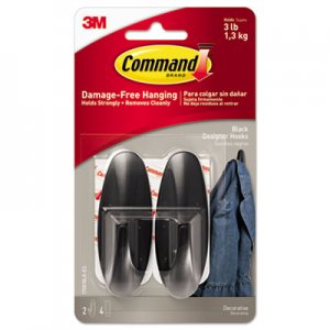 Command Designer Hooks, Plastic, Black, 2 Hooks & 4 Strips/Pack 17081BLK MMM17081BLK