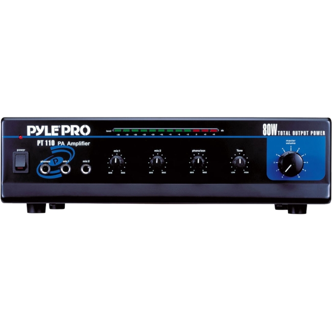 PyleHome 80 Watt AC/DC Microphone PA Mono Amplifier w/ 70V Output & Mic Talkover PT110