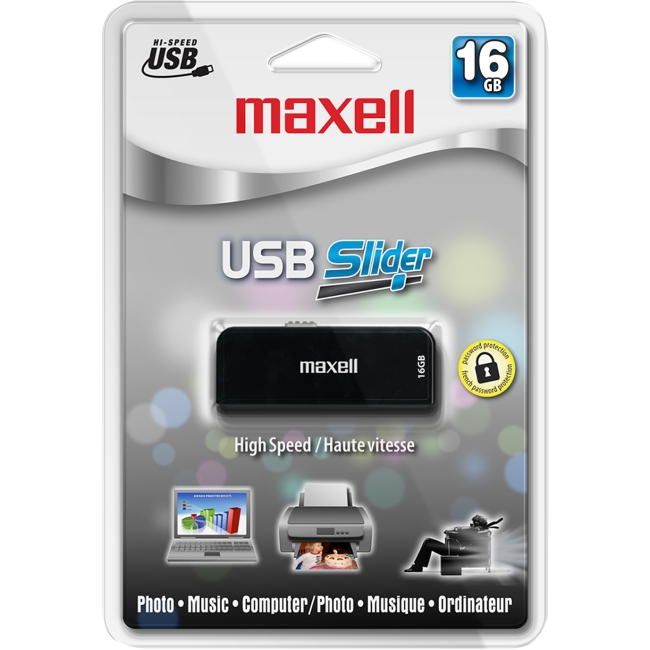 Maxell 16GB Slider USB 2.0 Flash Drive 503103 USB-216BK