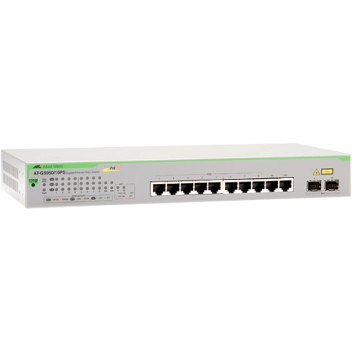 Allied Telesis 10-Port 10/100/1000T WebSmart Switch with 2 SFP Combo Ports and PoE+ AT-GS950/10PS-10