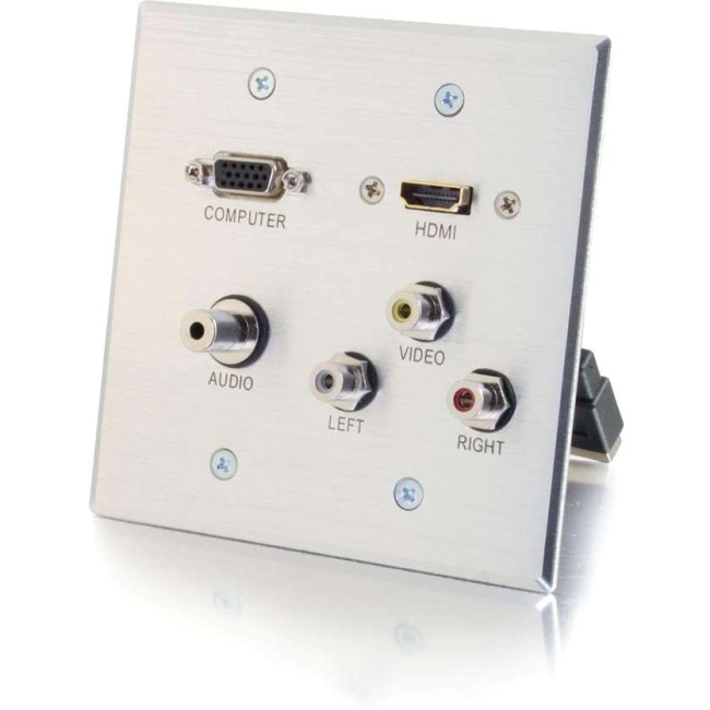 C2G HDMI,VGA,3.5mm,Composite Video and Stereo Audio Pass-through Wall Plate Aluminum 39704