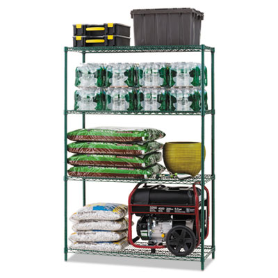Alera All-Purpose Wire Shelving Starter Kit, Four-Shelf, 48w x 18d x 72h, Green ALESW204818GN 4818GNSHLFKIT