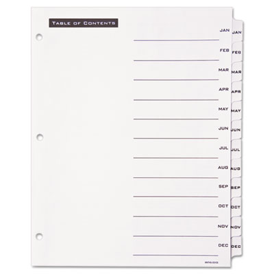Office Essentials Office Essentials Table 'N Tabs Dividers, 12-Tab, Months, Letter, White, 1 Set 11678 AVE11678