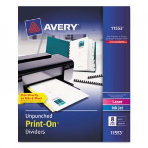 Avery Customizable Print-On Dividers, 8-Tab, Letter, 5 Sets AVE11553 11553