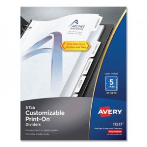 Avery Customizable Print-On Dividers, Letter, 5-Tabs/Set, 25 Sets/Pack AVE11517 11517