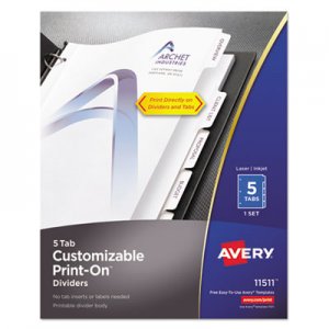 Avery Customizable Print-On Dividers, 5-Tab, Letter AVE11511 11511