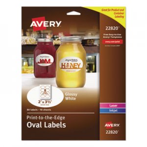 Avery Oval True Print Easy Peel Labels, 2 x 3 1/3, Glossy White, 80/Pack AVE22820 22820