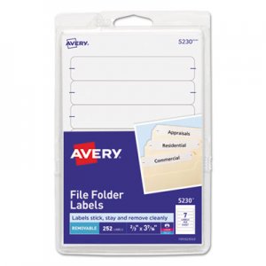 Avery Removable 1/3-Cut File Folder Labels, Inkjet/Laser, .66 x 3.44, White, 252/PK AVE5230 72782