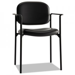 basyx VL616 Series Stacking Guest Chair with Arms, Black Leather VL616SB11 BSXVL616SB11 HVL616.SB11