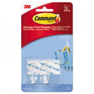 Command Clear Hooks & Strips, Plastic, Small, 2 Hooks & 4 Strips/Pack 17092CLR MMM17092CLR