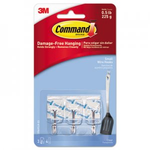 Command Clear Hooks & Strips, Plastic/Wire, Small, 3 Hooks & 4 Strips/Pack 17067CLR MMM17067CLR