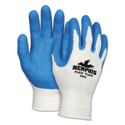MCR Safety FlexTuff Latex Dipped Gloves, White/Blue, Large, 12 Pairs MPG9680L 127-9680L