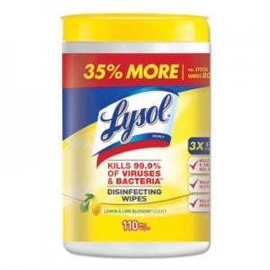 LYSOL Brand Disinfecting Wipes, Lemon Lime, White, 7 x 8, 110/Canister, 6 Canisters/CT RAC78849 19200-78849