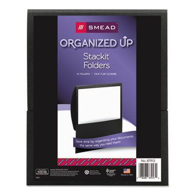 Smead Organized Up Stackit Folder, Textured Stock, 11 x 8 1/2, Black, 10/Pack SMD87913 87913