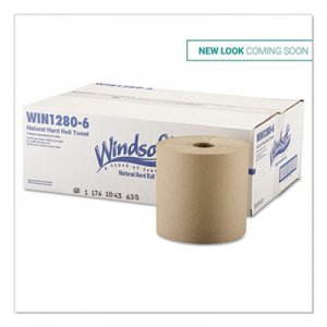 Windsoft Nonperforated Roll Towels, 8" x 800ft, Brown, 6 Rolls/Carton WIN12806