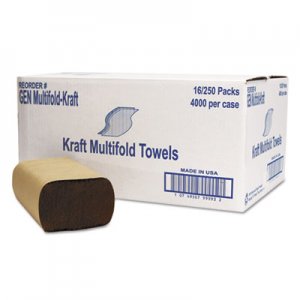 GEN Multifold Towel, 1-Ply, Brown, 250/Pack, 16 Packs/Carton GENMULTIFOLDKR