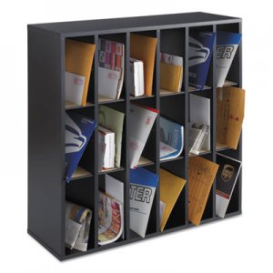 Safco Wood Mail Sorter with Adjustable Dividers, Stackable, 18 Compartments, Black 7765BL SAF7765BL