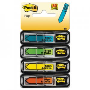 Post-it Flags Arrow Message 1/2" Page Flags, Sign & Date, 4 Bright Colors, 20/Disp, 4 Disp/PK MMM684SD