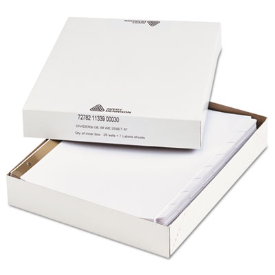 Office Essentials Office Essentials White Label Dividers, 8-Tab, 11 x 8-1/2, White, 25 Sets/Pack 11339 AVE11339