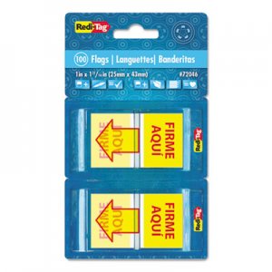 Redi-Tag Spanish Page Flags in Pop-Up Dispenser, "FIRME AQUl", Red/Yellow, 100/Pack RTG72046 72046