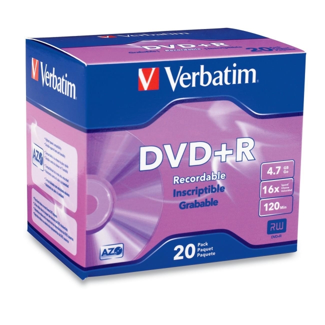 Verbatim DVD+R 4.7GB 16x 20pk Slim Case 95038