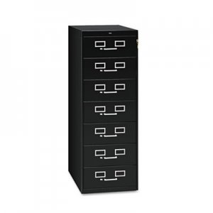 Tennsco Seven-Drawer Multimedia Cabinet For 5 x 8 Cards, 19-1/8w x 52h, Black CF-758BK TNNCF758BK