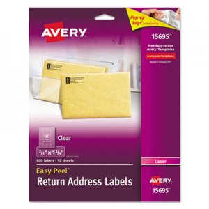 Avery Matte Clear Easy Peel Return Address Labels, Laser, 2/3 x 1 3/4, 600/Pack AVE15695 15695