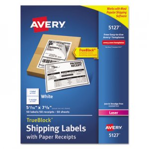 Avery Shipping Labels w/Paper Receipt, TrueBlock, 5 1/16 x 7 5/8, White, 50/Pack AVE5127 05127